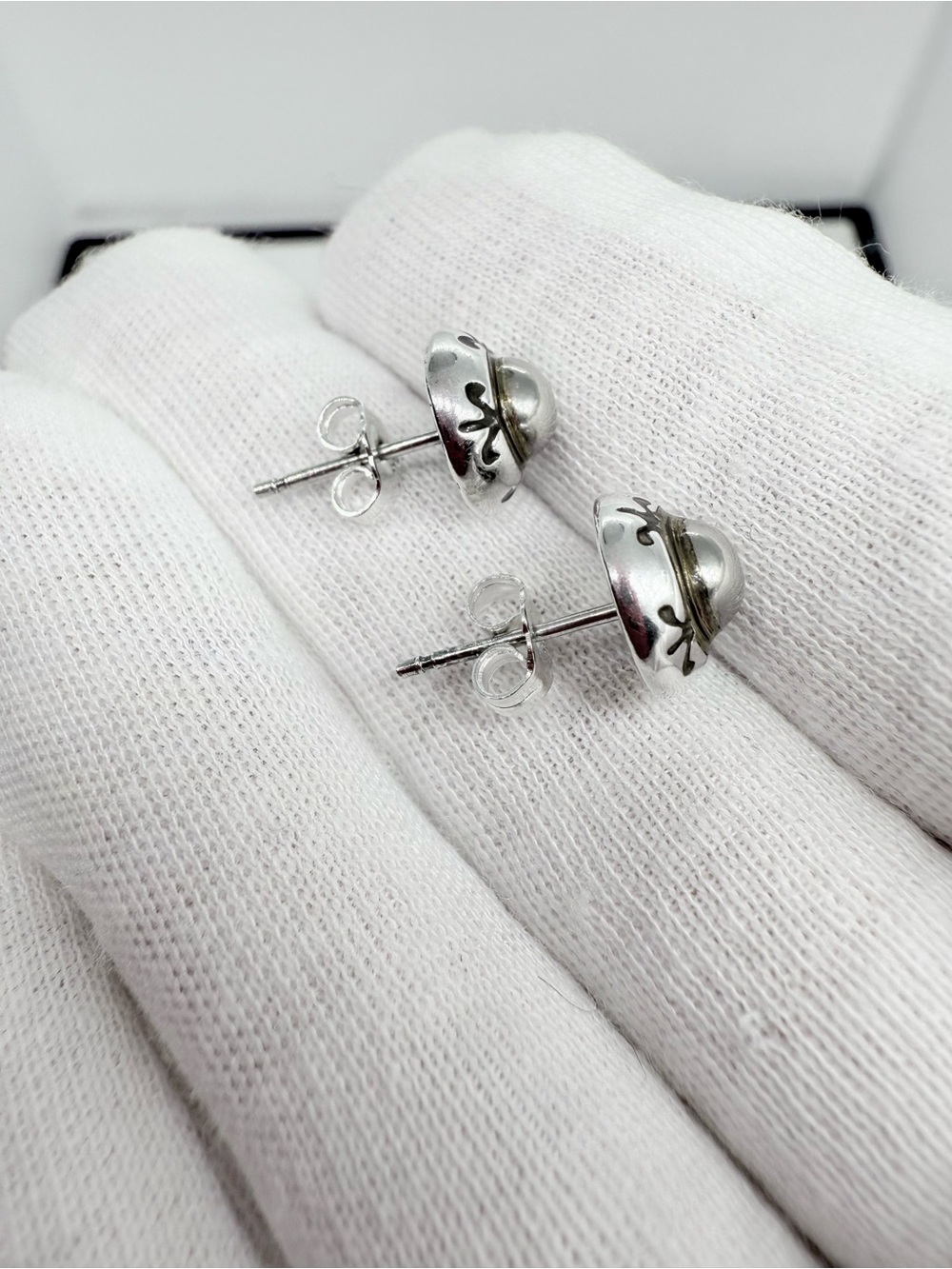 Sterling Silver Two-Tone Dome Stud Earrings - Silver & Gold Accent - Picture 5 of 14